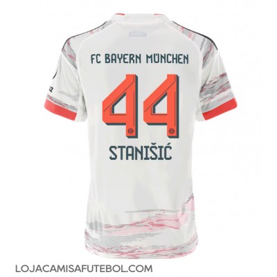 Camisa de Futebol Bayern Munich Josip Stanisic #44 Equipamento Secundário Mulheres 2025-26 Manga Curta Camisa de Futebol Bayern Munich Josip Stanisic #44 Equipamento Secundário Mulheres 2025-26 Manga Curta